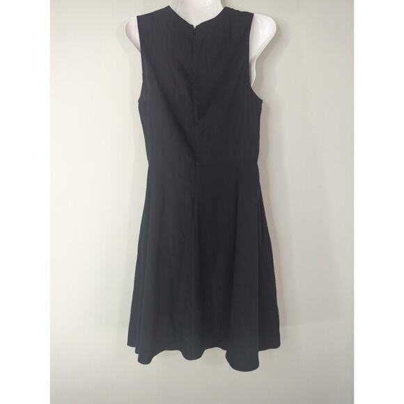 Theory Black V-Neck Sleeveless Linen Blend Narida Crunch Mini Flare Dress Size 6 - Picture 8 of 11